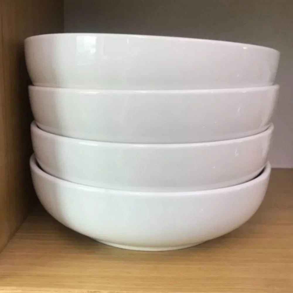 8.5 Inch Set of 4 White Large Salad Bowls and Serving Bowls